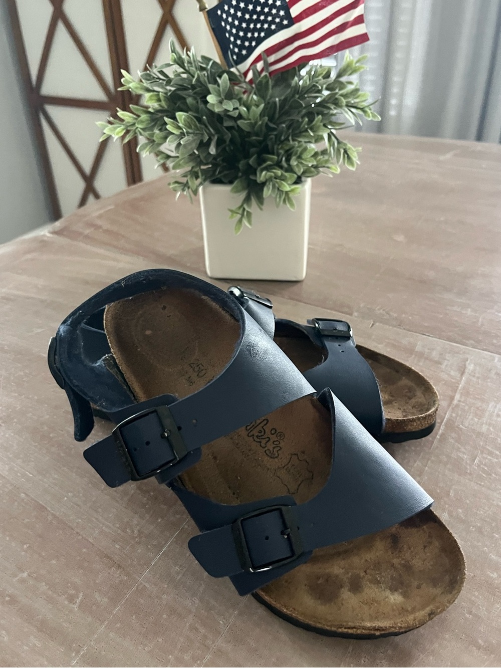 Birkenstock Navy triple Buckle Leather Sandals 39